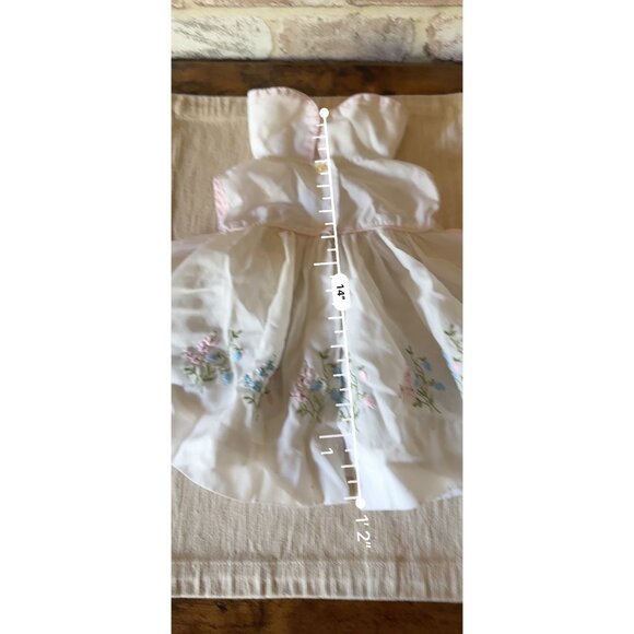 Vintage Baby Dress With Pink Satin Trim & Floral Embroidery - Picture 14 of 16